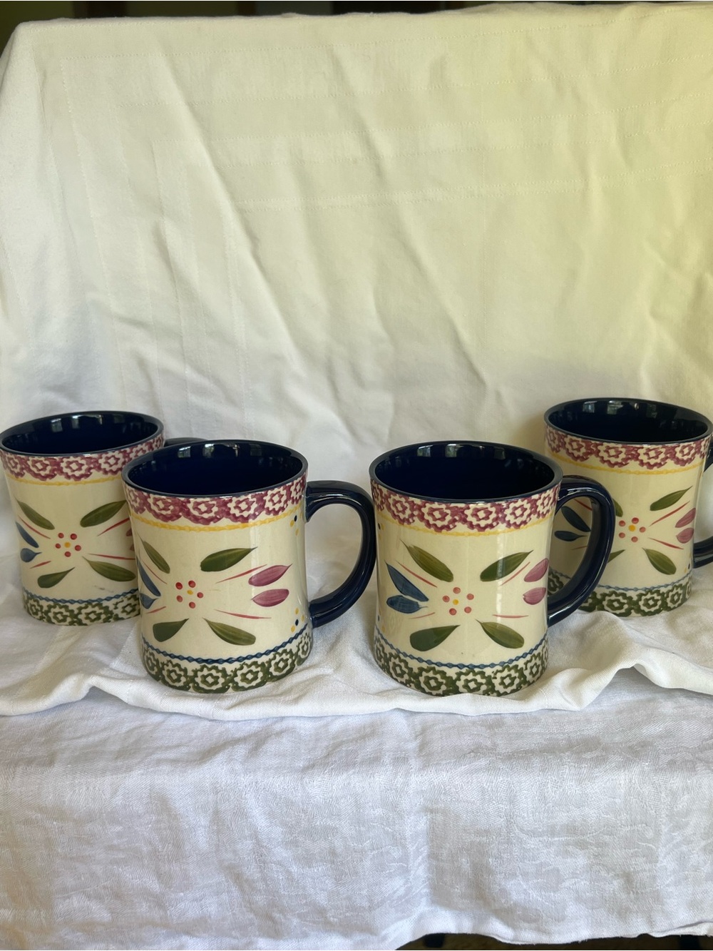 Temp-tations by Tara Old World Ceramic Mugs- Cream & Navy, Set of 4
